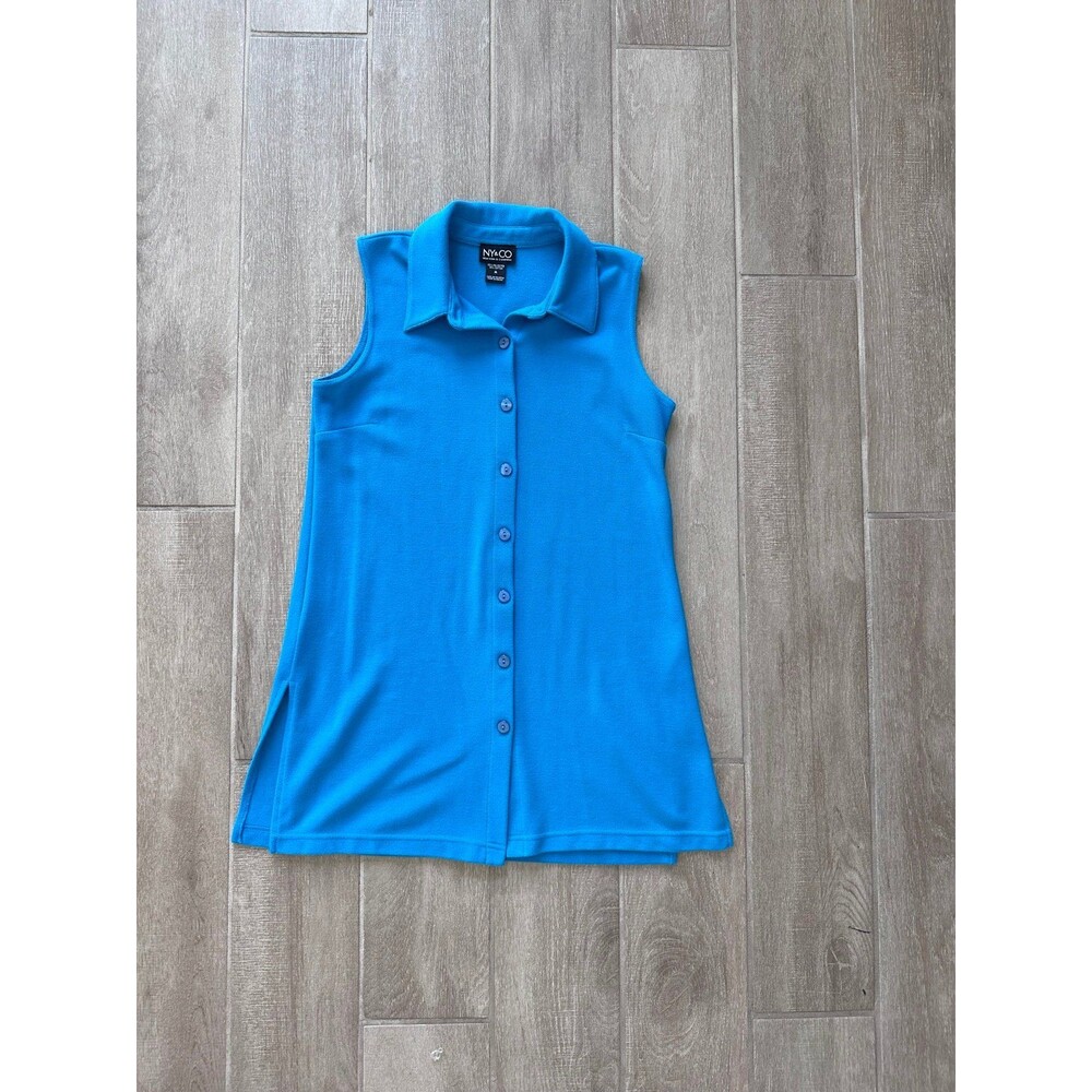 NY&CO New York & Company Blue Sleeveless Button Front Tunic Top Y2K Medium